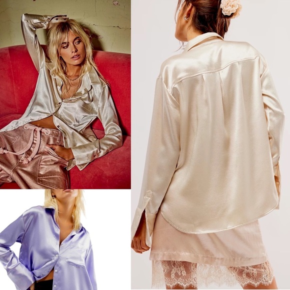 Free People Shooting for the Moon Button Down Shirt ✨ Heavenly Lavender Size M - Picture 2 of 13